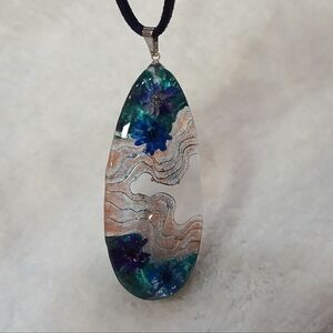 Handcrafted Teardrop Resin Pendant Necklace in Blue and Green